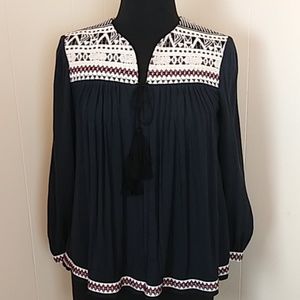 H&M Black Embroidered Long Sleeve Tunic Top Crochet Lace